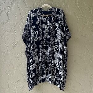 Soft Surroundings Women's Missy One Size Black White Multi Floral Kimono Poncho